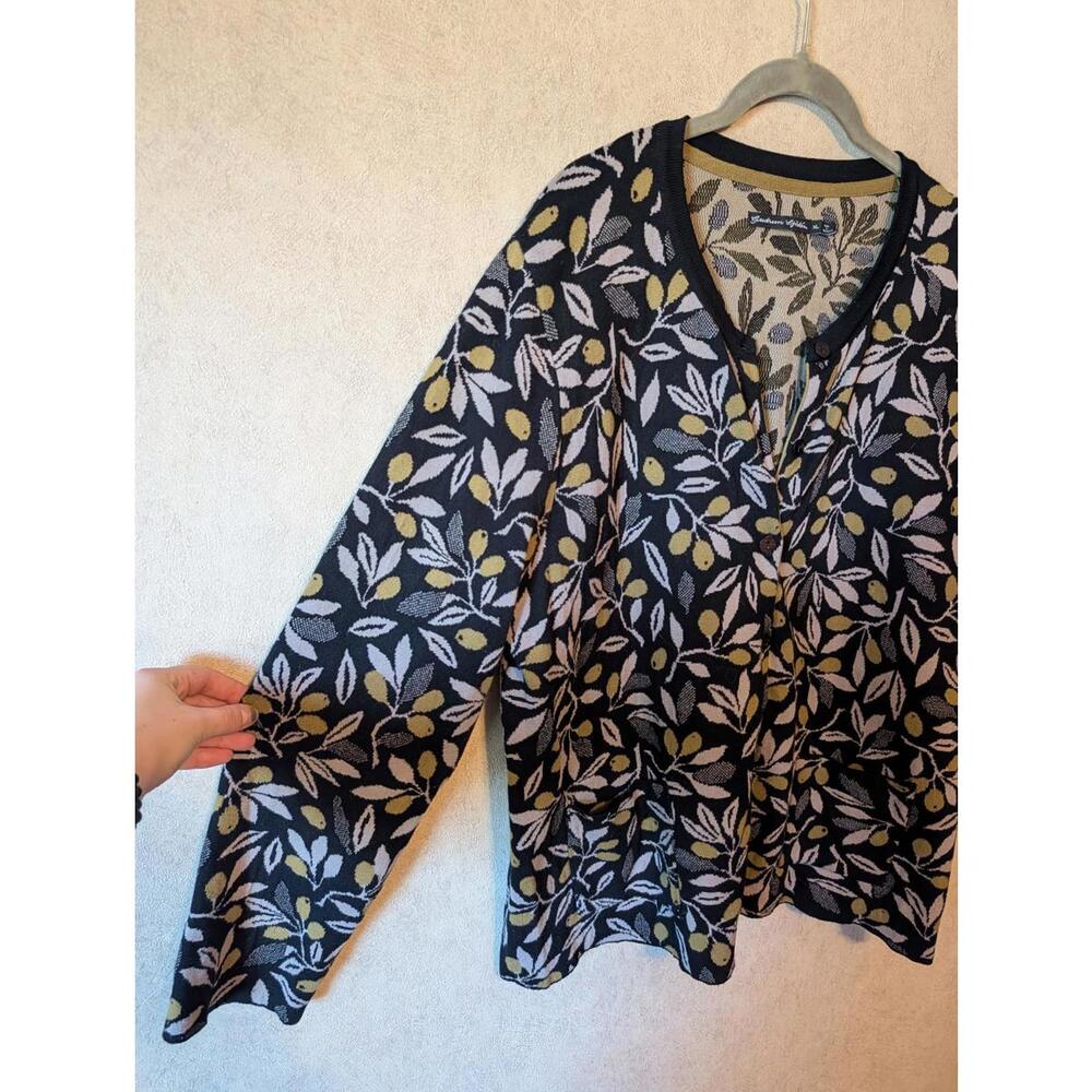 GUDRUN SJODEN Citro black gray lemon cardigan sz XL - Picture 2 of 5
